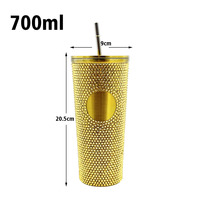 Gobelet isotherme de luxe 700 ml en acier inoxydable avec strass dorés, écologique, isolation thermique 6-12 heures, personnalisable, directement de l'usine