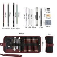 Xin Bowen – Ensemble de dessin 30 pièces : Crayons graphite et fusain avec étui enroulable pour artistes et étudiants