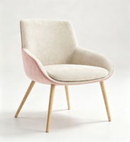 Fauteuil de loisirs coloré avec accoudoirs intégrés courbés, pieds en bois, revêtement en tissu personnalisé, fauteuil lounge moderne pour hôtel, école, salle à manger
