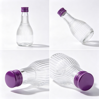 Bouteille en verre transparente de 200 ml à nervures verticales, logo personnalisé pour vin de fruits, liqueur, boisson