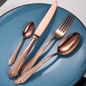 Ensemble de couverts de luxe écologiques en acier inoxydable 304, couteau à steak, fourchette, cuillère, argent/or, pour mariage et fête - Product Image 3