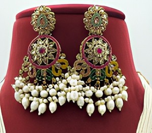 Ethnic Premium Quality Matte <b>Gold</b> Finish Designer Long Necklace <b>Set</b> With <b>Earrings</b> for Wedding Wear Collection For Women - Product Image 2