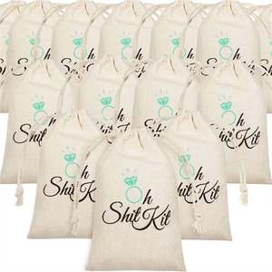 Sacs cadeaux en coton à cordon de serrage imprimés OH SHIT KIT 10*15cm, sacs en tissu de lin pour le rangement des bijoux, pochettes d'emballage - Product Image 1