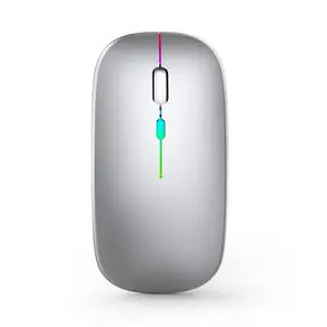 New hot slient wireless rechargeable ergonomic Led Colorful Lights dual mode 2.4G Bt led mouse for office laptop PC