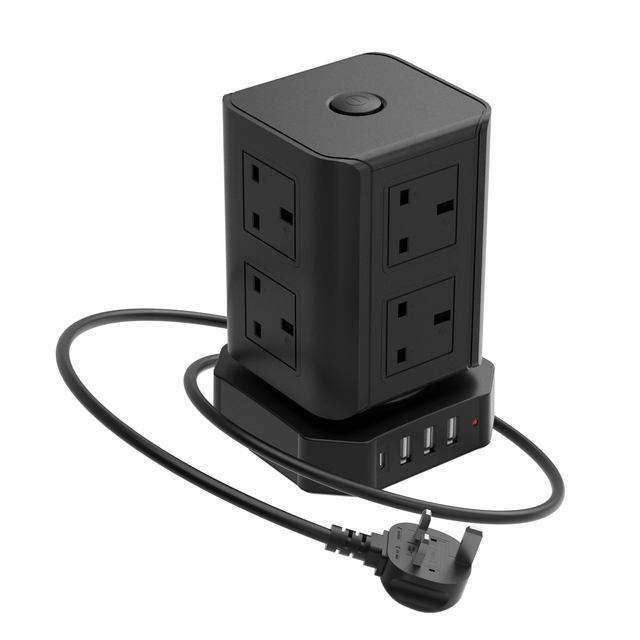 Tower Power Strip Surge Protector 8 AC Outlets 4 USB Ports (1 TYPE-C) Overload Protection Charging Station 13A Rated 125V