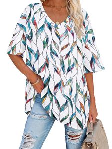 <b>Women's</b> V Neck Striped Short Sleeve T-Shirt Loose Fit Cotton Casual <b>Top</b> Spring Summer Style - Product Image 4