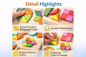 Puzzle Geometrico Colorato Montessori, Giocattoli in Legno Sensoriali per Bambini, Educazione Precoce, Giocattoli Educativi STEM per Bambini - Product Image 4
