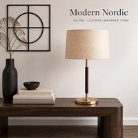Lampe de table LED avec commande tactile, abat-jour en tissu marron, structure en métal, design moderne, alimentation CA, intensité réglable, pour salon et bureaux