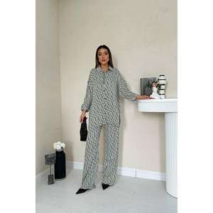 Conjunto de Pantalones Cortos de 2 Piezas Verde Formal e Informal al por Mayor, Camisa y Pantalones con Estampado Digital, Tallas XS a XL, Largo Superior Corto - Product Image 3