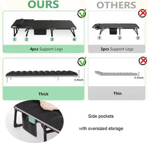 3-in-1 Faltbares Campingbett, in 5 Positionen verstellbare Terrassen-Liege, tragbare Feldbetten für Erwachsene in Übergröße - Product Image 4