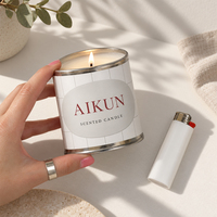 Bougie parfumée AIKUN minimaliste à motif quadrillé avec couvercle métallique et mèche en bois, marque privée pour parfum d'ambiance