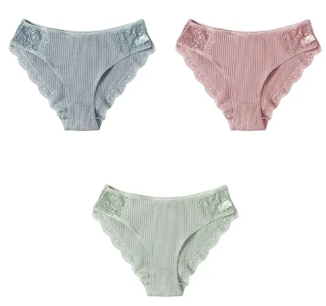 Cuecas femininas de algodão 3 unidades, cuecas confortáveis de renda floral para mulheres, cuecas sexy de cintura baixa, M L XL