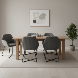 Set di 4 Sedie da Pranzo Moderne in Tessuto Grigio con Gambe in Acciaio Verniciato a Polvere, Arredamento per la Casa - Product Image 2