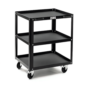 Chariot utilitaire Usag à 3 étagères en métal noir avec roues pour le rangement d'outils - Product Image 2