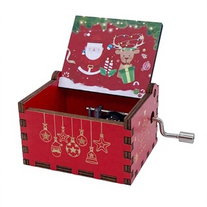 Boîte à musique de Noël, cadeau de Noël pour fille, fils, amis, sœur, boîte à musique en bois à manivelle, cadeaux de Noël et de Nouvel An - Product Image 1