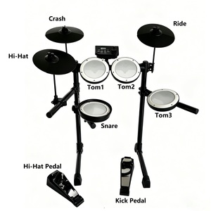 Batterie électronique professionnelle cinq fûts quatre cymbales, construction à peaux de batterie en mesh <span class=keywords><strong>double</strong></span> zone, design pliable, <span class=keywords><strong>double</strong></span> couche métallique - Product Image 5
