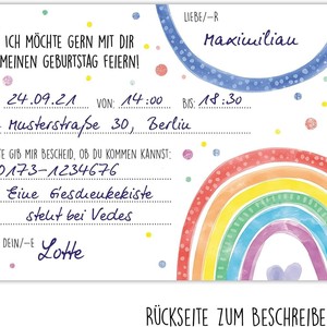 Cartes d'invitation d'anniversaire arc-en-ciel pour enfants, impression numérique personnalisée, finition mate, cartes de vœux rectangulaires en papier, Australie - Product Image 2