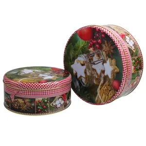 Tin Box Cookie Biscuit Candy Chocolate Packaging Box Metal Cans Print Food Safe Round Metal Custom Tin Plate Christmas Tins