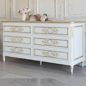 <span class=keywords><strong>Commode</strong></span> en bois blanc vintage française sur mesure avec 6 tiroirs <span class=keywords><strong>et</strong></span> miroir pour la chambre à coucher - Product Image 5