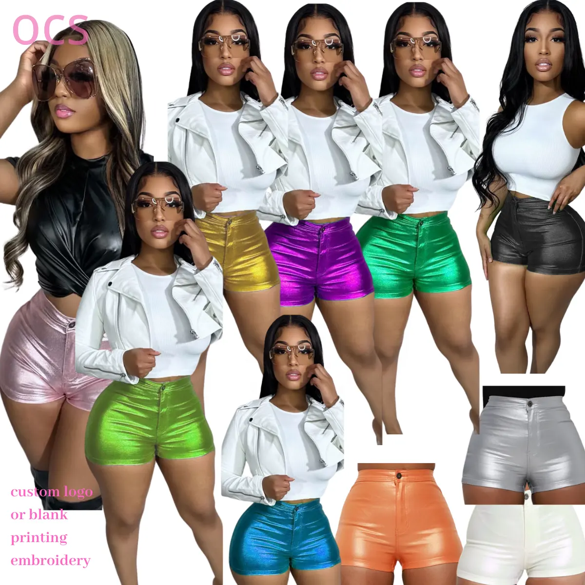 Hot Selling Women Clothing Solid Color Fitness Wrap Sweat Booty Shorts Sexy Women High Waist Metallic Casual Shorts