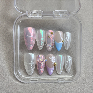 10 <span class=keywords><strong>uñas</strong></span> postizas hechas a mano negras, blancas, rosas, estilo francés, diseños de estrellas, <span class=keywords><strong>uñas</strong></span> postizas de almendras portátiles para mujeres - Product Image 3