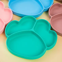 Assiette d'alimentation en silicone divisée Meitai en forme de patte d'ours, lavable, 19cm*19cm, pour enfants, avec base antidérapante à ventouse, compatible micro-ondes