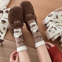 Chaussettes mi-mollet pour femmes, automne et hiver, épaisses, chaudes et douces, chaussettes de nuit, chaussettes en peluche de dessin animé