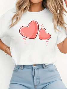 T-shirt Oversize da Donna con Stampa Cuore, Manica Corta, Girocollo, Vestibilità Ampia, Casual, Top Primaverile Estivo, Outfit per San Valentino - Product Image 1