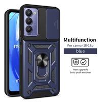 Coque arrière de protection de fenêtre poussoir d'objectif de caméra pour Tecno Spark 8C porte-anneau en métal étui de téléphone portable pour Infinix Hot 20 30
