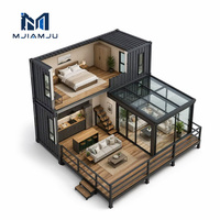 MJIAMJU Maison préfabriquée de luxe sur mesure de 40 pieds à 2 étages, structure en acier coloré, verre trempé, design moderne, véranda, terrasse en bois