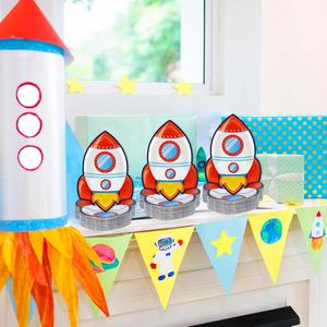 Platos de Papel con Diseño de Cohete Espacial Moderno, 9 Pulgadas, Artículos y Decoraciones para Fiestas de Cumpleaños Infantiles - Product Image 4