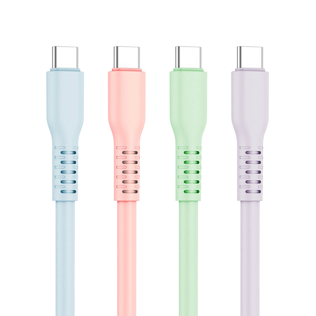 65W Type-C to Type-C Liquid Silicone USB Cable with Power Delivery Factory Wholesale 3.5A Thick Silicone  Data Cable