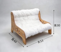 Canapé en bois pour chaton d'intérieur, cadre incurvé en bois courbé, coussin en peluche pour chats et petits chiens, salon