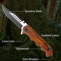 Couteau pliant à lame noire 3Cr13, manche en bois, lame brossée, outil tactique de survie pour le camping, la randonnée et l'EDC