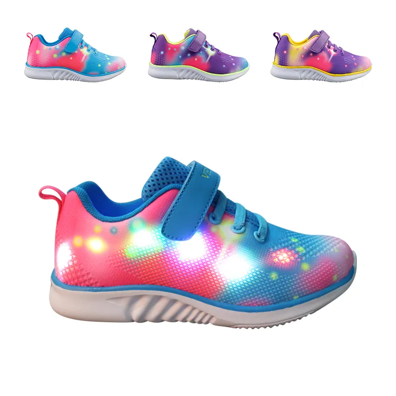 Beautiful Starry sky flying woven women running shoes LED light sneakers for girl