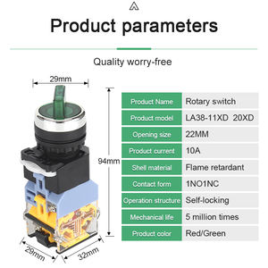 Kilitleme dönen düğme döner anahtarı kendinden kilitli 22mm ışık ile <span class=keywords><strong>pilot</strong></span> lamba 1NO/1NC 2/3 pozisyon 10A660V seçici güç anahtarı - Product Image 2