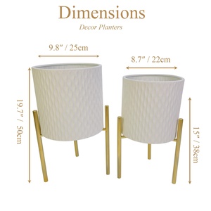 Jardinières modernes en fer blanc avec supports en métal doré, pots d'intérieur <span class=keywords><strong>de</strong></span> 7/9/11 pouces <span class=keywords><strong>pour</strong></span> <span class=keywords><strong>salon</strong></span>, motif vague verticale minimaliste - Product Image 2