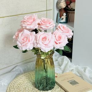 Vente en gros de fleurs artificielles de haute qualité, bouquets de roses en soie bleues et roses, ornements, décoration de mariage - Product Image 4