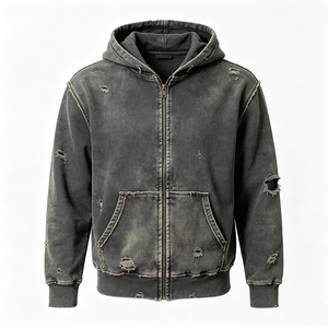 Custom Men's Hooded Sweatshirts with Stand Collar 3D Embroidery & Screen Print Logo Autumn Season Sizes Embossing Hoodie - Product Image 2