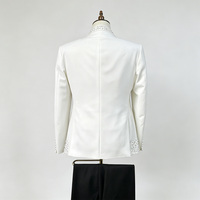 Costume homme 2 pièces fait main avec strass, veste blazer à simple boutonnage et pantalon, tenue de soirée scintillante à sequins pour mariage et fête
