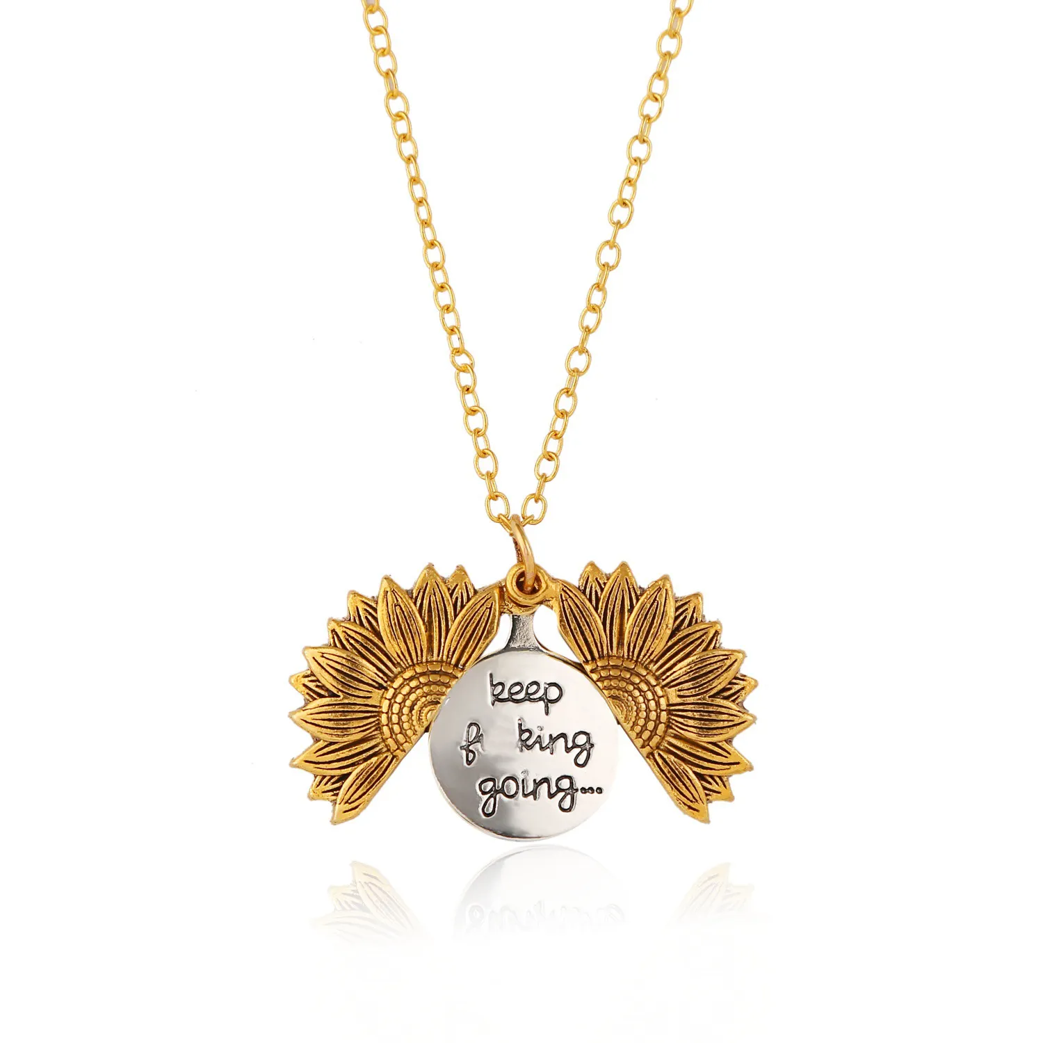 Atacado antiguidade ouro prata personalizado você are my sunshine abridível medalhão pingente de girassol bijoux colar para mulheres