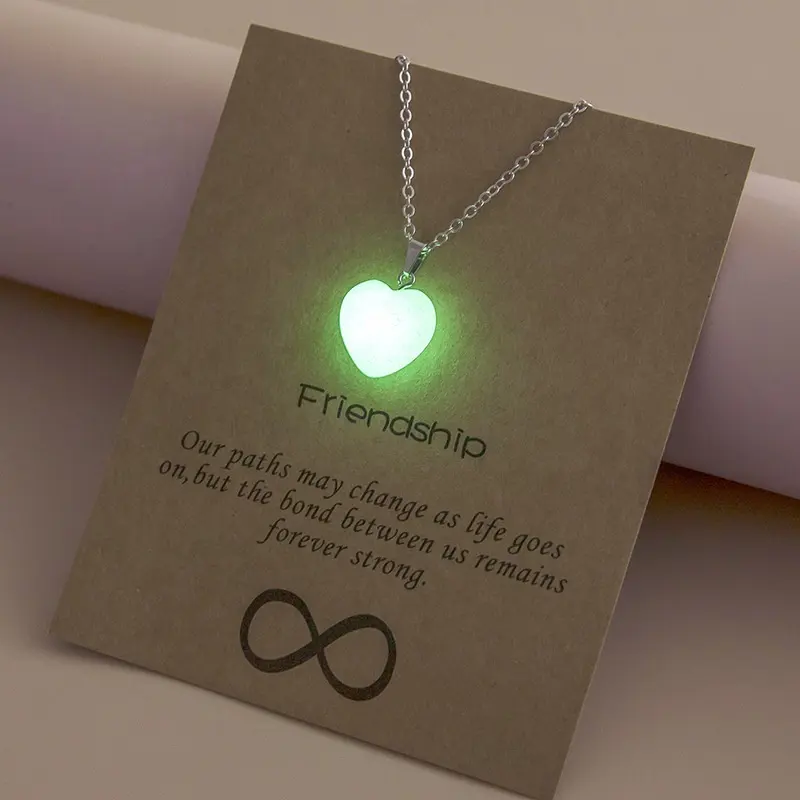 Glow in the Dark Charms Back To School Fashion Jewelry Best Friends Message Card Waterdrop Star Luminous Heart Pendant Necklace