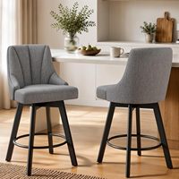 HANYEE Tabourets de bar pivotants à 360° en tissu gris, pieds en bois massif, repose-pieds en métal, chaises rembourrées en éponge épaisse