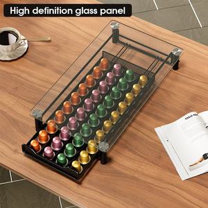 Estante de Almacenamiento para Cápsulas <span class=keywords><strong>Nespresso</strong></span> de Acero al Carbono, Tipo Vertical de un Solo Nivel, Elegante <span class=keywords><strong>Caja</strong></span> Organizadora de Vajilla con Estilo de Vidrio y Acero - Product Image 2