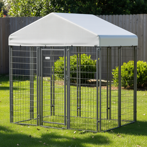 Caseta para Perros de Exterior 6x4x6 pies, Estructura de Acero, Puerta con Cerradura, Jaula para Mascotas para Todas las Estaciones, Color Plateado - Product Image 2