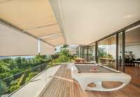 Auvent de terrasse extérieur moderne automatique en aluminium, imperméable, coupe-vent, protection UV, isolation thermique, télécommande