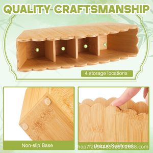 Wooden <b>Pen</b> Holder With Compartments For Crayons And Markers Desktop Storage <b>Box</b> Square Shape Solid Color - Product Image 3