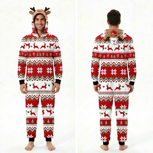2026 Fashion Women Men Kid Long-Sleeve Soft Polyester Hooded Jumpsuit New Deer Printed Christmas <strong>Family</strong> <strong>Matching</strong> <strong>Onesie</strong> - Product Image 3