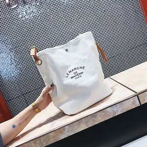Fashion Design High Quality Custom Logo Color Cotton Canvas Tote Shoulder Bags With Brown Leather Handles