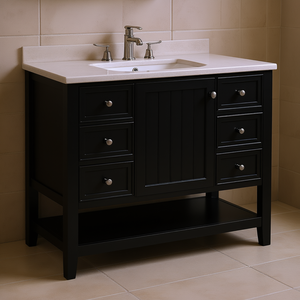 Mueble de Baño Db 36, Gabinete de Madera Sólida, Estilo Europeo Negro, Resistente al Agua, de Pie, con un Gabinete y Tres Cajones - Product Image 2
